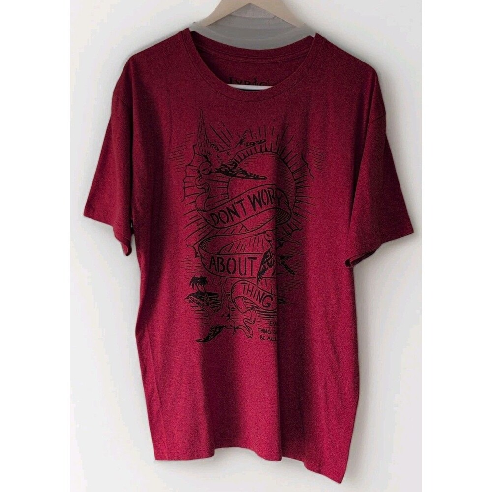Custom Song Lyric T-Shirt: Don't Worry Be Happy size L Red
